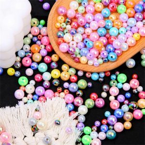Perforated plastic beads imitation pearl solid color AB color pearl loose beads colorful fantasy color plastic handmade jewelry accessories beads diy jewelry accessories